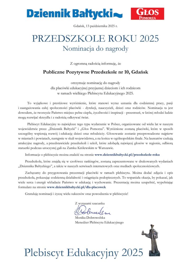 nominacja do nagrody , przedszkole roku